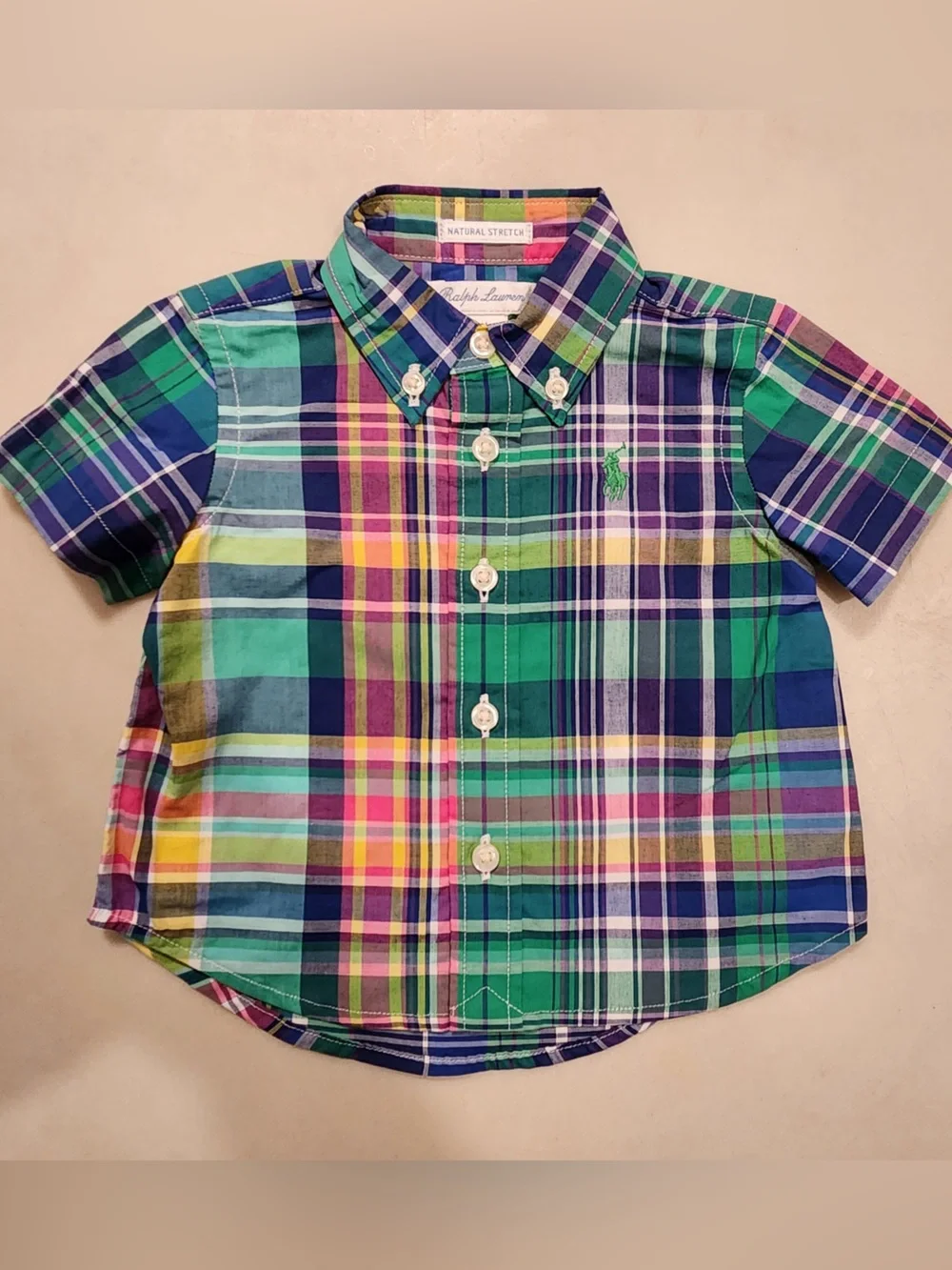 NWT Ralph Lauren Baby Boys Madras Plaid Short-Sleeve Button-Down‎ Shirt Preppy